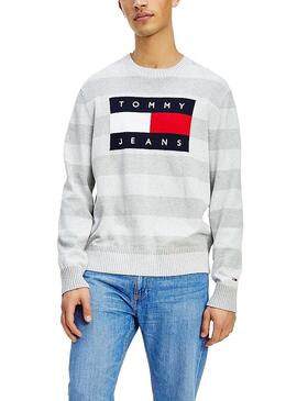 Pullover Tommy Jeans Flag Sweater Grau für Herren