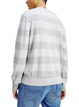 Pullover Tommy Jeans Flag Sweater Grau für Herren