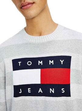 Pullover Tommy Jeans Flag Sweater Grau für Herren