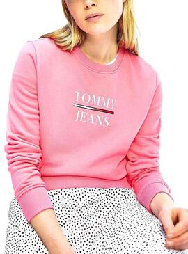 Sweatshirt Tommy Jeans Terry Logo Rosa für Damen