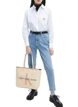 Handtasche Calvin Klein Jeans Sculped Shopper Beige