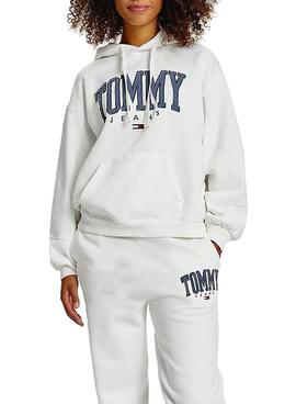 Sweatshirt Tommy Jeans Collegiate Weiss Kapuze