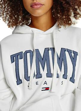 Sweatshirt Tommy Jeans Collegiate Weiss Kapuze