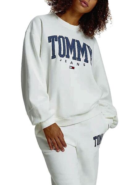 Som svar på bånd horisont Sweatshirt Tommy Jeans Collegiate Weiss für Damen