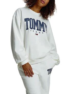 Sweatshirt Tommy Jeans Collegiate Weiss für Damen