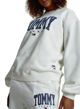 Sweatshirt Tommy Jeans Collegiate Weiss für Damen