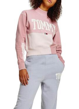 Sweatshirt Tommy Jeans Collegiate Rosa Cropped Damen