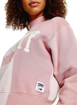 Sweatshirt Tommy Jeans Collegiate Rosa Cropped Damen