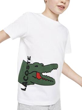 T-Shirt Lacoste Cocodrile Print Weiss Junge