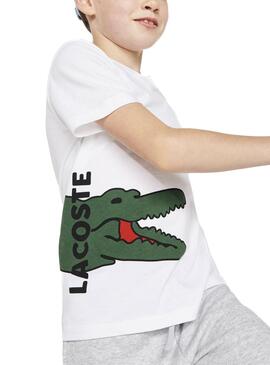 T-Shirt Lacoste Cocodrile Print Weiss Junge