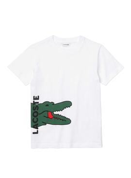 T-Shirt Lacoste Cocodrile Print Weiss Junge