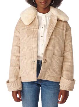 Mantel Naf Naf Kariert Beige Für Damen