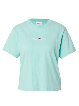 T-Shirt Tommy Jeans Linear Logo Grün Für Damen