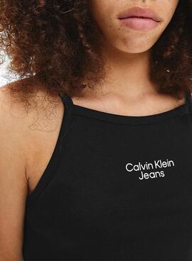 Top Gestapeltes Calvin Klein Logo Schwarz für Mädchen