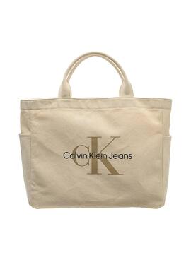 Handtasche Calvin Klein Logo Shopper Beige für Mädchen