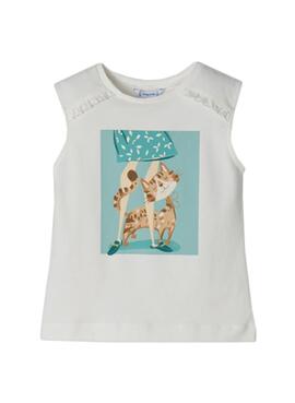 T-Shirt Mayoral Katze Weiss für Mädchen