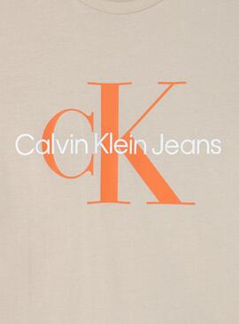 T-Shirt Calvin Klein Monogram Logo Beige Kinder