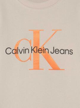 Sweatshirt Calvin Klein Monogram Logo Beige Kinder