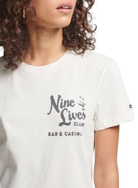 T-Shirt Superdry Vintage Lines Weiss für Damen
