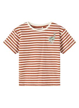 T-Shirt Name It Fai Stripes Dino Orange für Junge