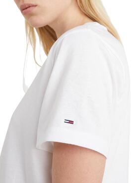 T-Shirt Tommy Jeans Crop Linear Logo Weiss Damen