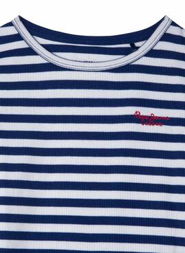 T-Shirt Pepe Jeans Hannon Streifen Marineblau Für Mädchen