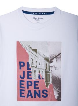 T-Shirt Pepe Jeans Cooper Collage Weiss Niño