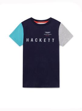T-Shirt Hackett Block Blau Marine Blau Junge