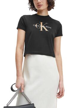 T-Shirt Calvin Klein Monogram Baby Schwarz Damen
