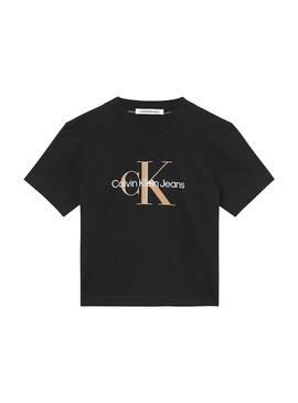 T-Shirt Calvin Klein Monogram Baby Schwarz Damen