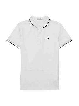 Polo Calvin Klein Monogram Tipping Fitted Fitted Weiss