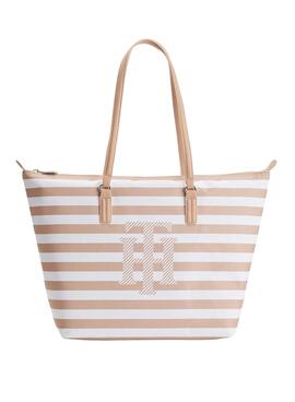 Handtasche Tommy Hilfiger Tote Streifen Beige für Damen