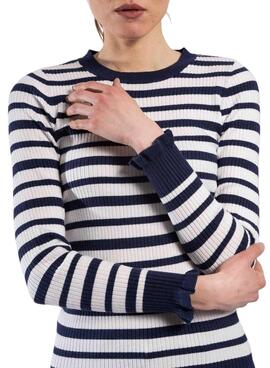 Pullover Naf Naf Streifen Weiss und Marineblau für Damen