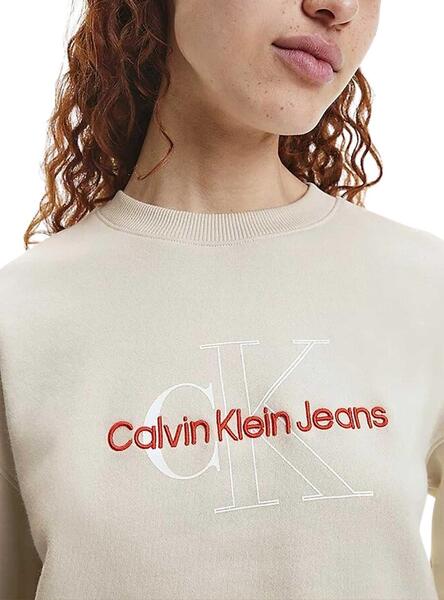 Sweatshirt Calvin Klein Two Tone Logo Beige Damen