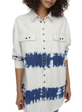 Hemd Denim Only Kasia Tie Dye Weiss Damen