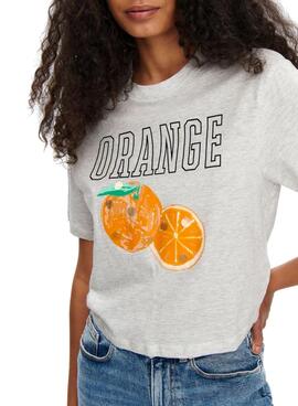 T-Shirt Only Gestempelt Oranges Grau für Damen