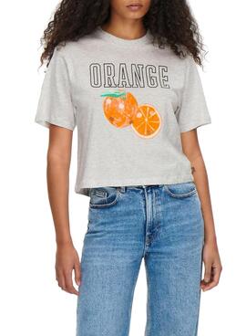 T-Shirt Only Gestempelt Oranges Grau für Damen