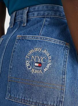 Rock Tommy Jeans Badge Bestickt Blau für Damen