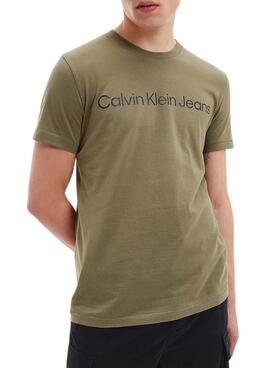 T-Shirt Calvin Klein Logo Grün für Herren