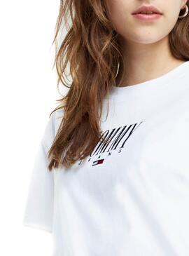 T-Shirt Tommy Jeans Stickerei Weiß Damen