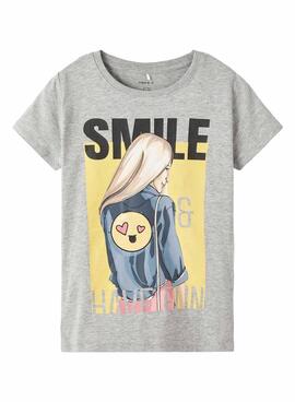 T-Shirt Name It Jase Happy Grau für Mädchen