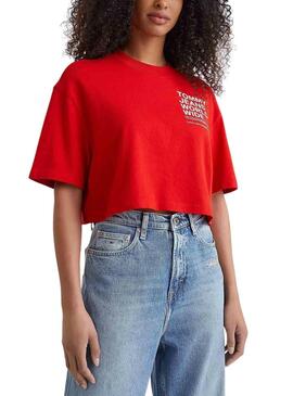 T-Shirt Tommy Jeans Super Crop Rot für Damen