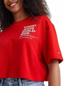 T-Shirt Tommy Jeans Super Crop Rot für Damen