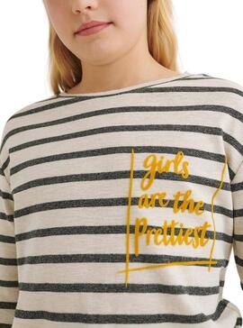 T-Shirt Mayoral Streifen Beige und Schwarz für Mädchen