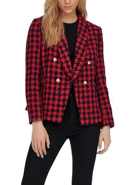 Blazer Only Kelly Boucle Kariert Rot für Damen