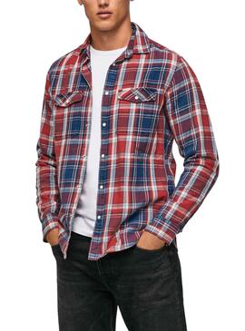 Hemd Pepe Jeans Von Kariert Rot und Blau Herren