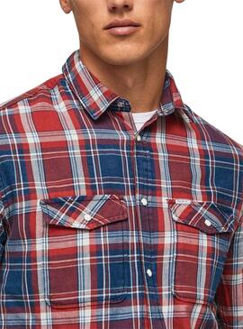 Hemd Pepe Jeans Von Kariert Rot und Blau Herren