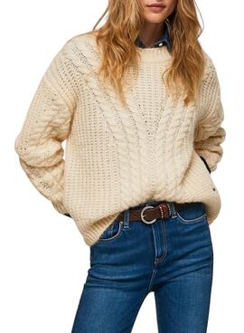 Pullover Pepe Jeans Trenzado Beige für Damen