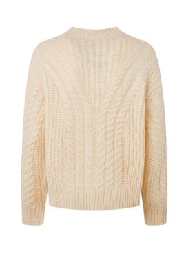 Pullover Pepe Jeans Trenzado Beige für Damen