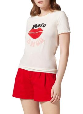 T-Shirt Naf Naf More Amor Weiss für Damen